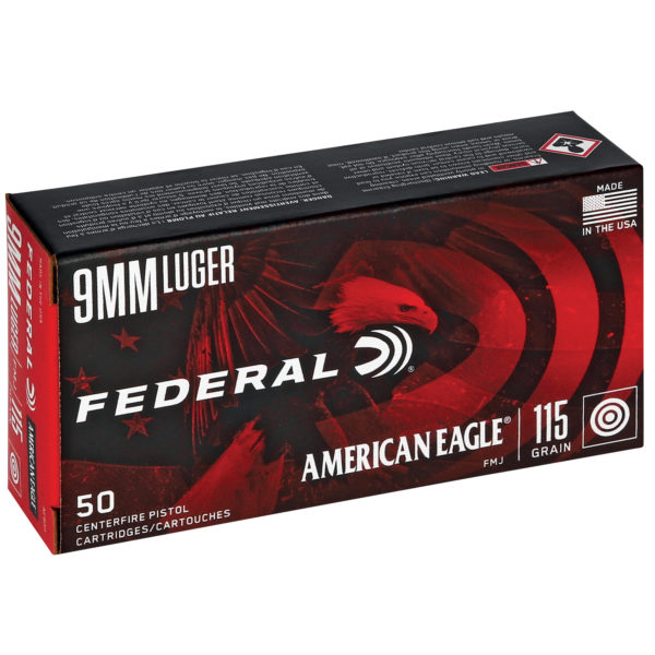 Federal, American Eagle, 9MM, 115 Grain, Full Metal Jacket, 50 Round Box